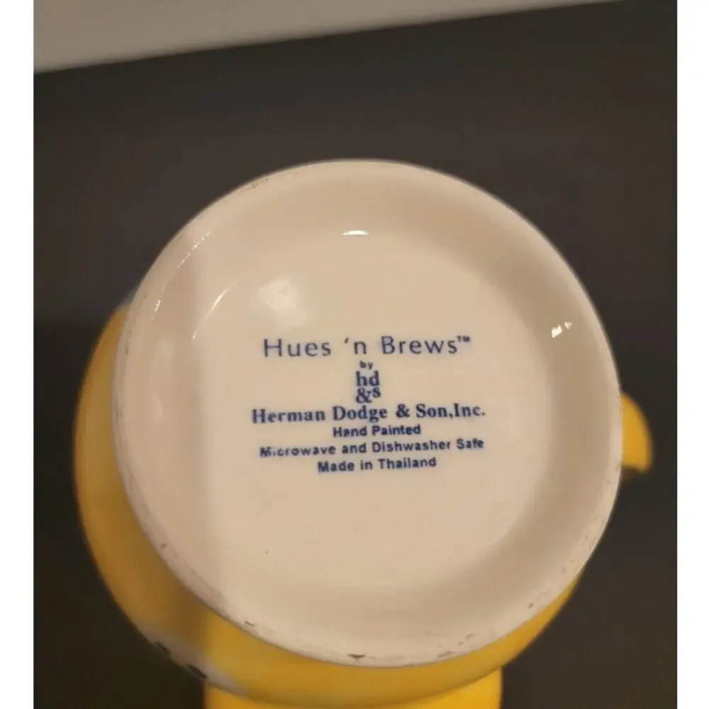 Hues N Brews Yellow Blue Ceramic Mug with‎ Side Teabag Pocket, Floral Design
